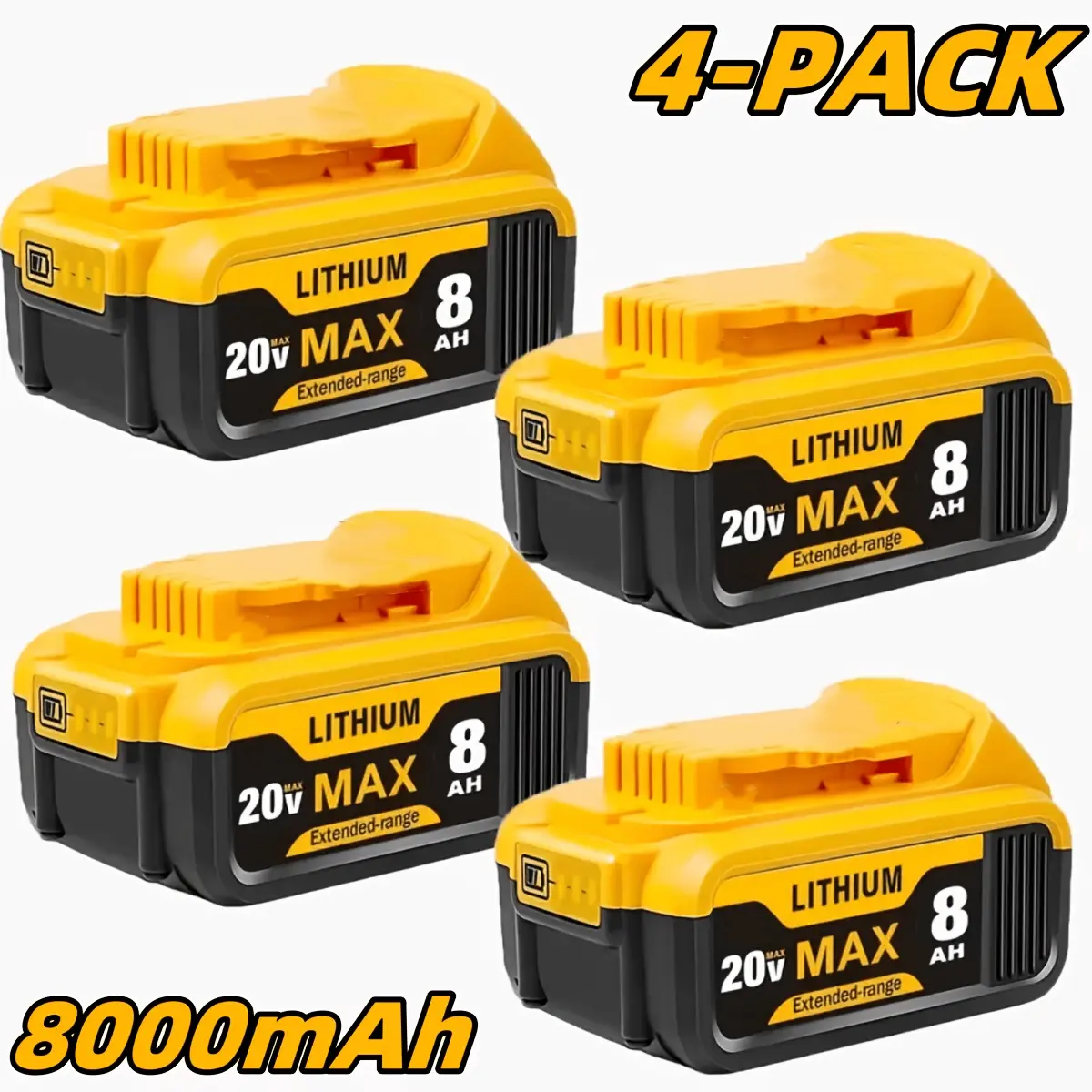 4PACK 20V 8.0Ah Replacement Battery for Dewalt 20V Max Tools (DCB201, DCB200, DCB204, DCB206, DCB203) - for Dewalt 2