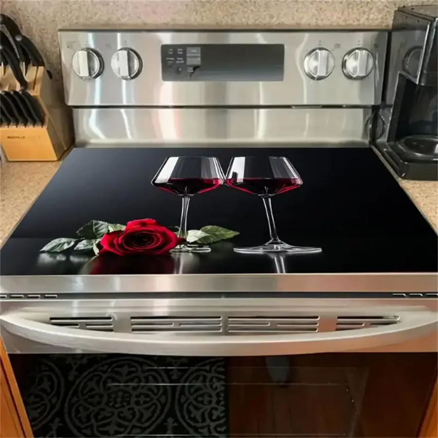 Soft Electric Stove Cover Cook Top Panel Protector Pad,Rose Pattern Design, Scratch Resistant, Durable, Easy Clean, Multi-Purpose Kitchen Cover, Valentine's Gift, Indoor Grill Accessories, Indoor Grills Accessories
