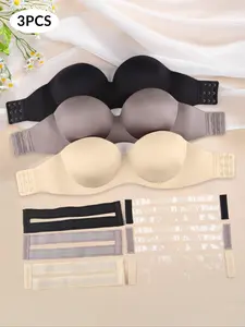 Women's Solid Color Invisible Strapless Push Up Bra with Transparent Straps, Comfortable Breathable Lingerie for Daily Wear, Women's Lingerie for All Seasons