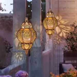 Moroccan Solar Lantern - Outdoor Waterproof Hanging Metal Lamp,Patio Garden Yard Decor,Perfect Gifts for Mom & Grandma