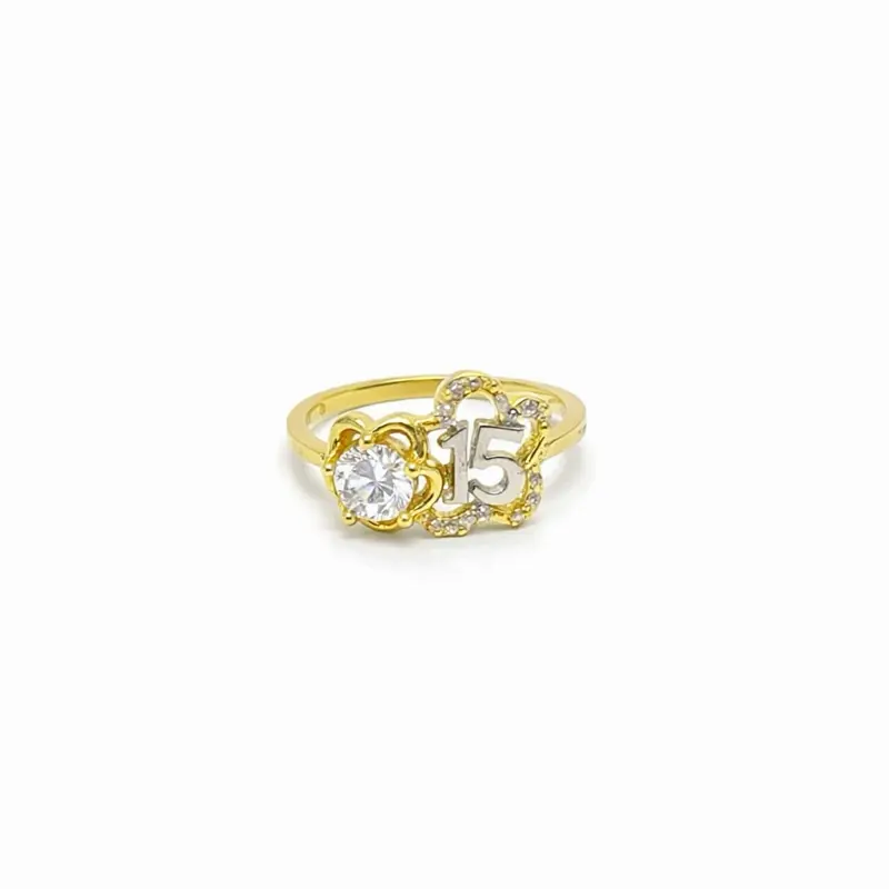 1485- NEW 10K Yellow Gold Flower Quinceañera Ring W.G