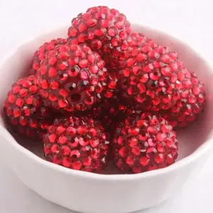 Red 20mm Rhinestone Beads Set of 5