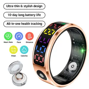 Smart Health Ring with Screen, Tracks Sleep, Steps, Heart Rate, SpO2 & BP, Waterproof Fitness Ring, Compatible with iOS & Android, Free to Use