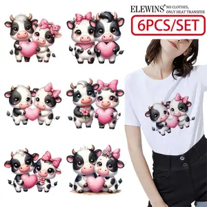 6 Sheets Valentine's Day Cow Heart Hot Stamping DTF Transfer Gold Foil Heat Transfer for Tshirt Hoodie Jeans Backpack Pillow Machine Washable Plastic Decal Creative Festival Gift for Men Women