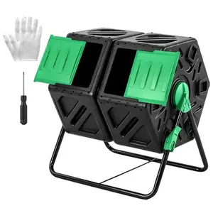 37,43 Gallon Compost Bin Outdoor, Fast Assemble Tumbling Composter, Dual Chamber Composter Tumbler, Rotating Compost Bin for Outside, Backyard, Garden and Yard, Orange Outdoor 43-gallon dual-chamber compost bin, glove-protected outdoor flip-type composter