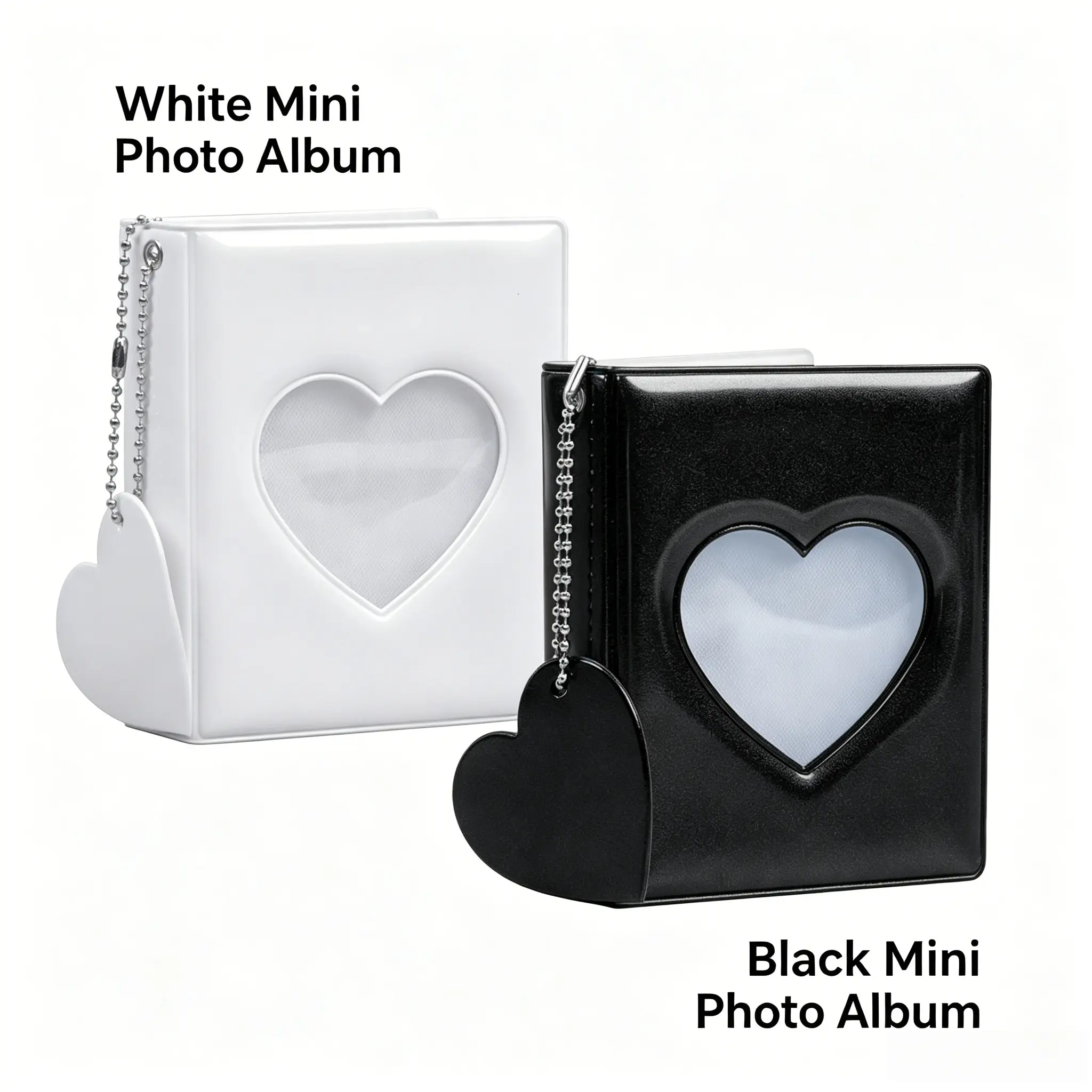 3-Inch Black and White Photocard Binder, 40-Pocket Heart Hollow Photo Album with Mirror Surface, Decor-Friendly Father's Day Gift for Star Photo Collection