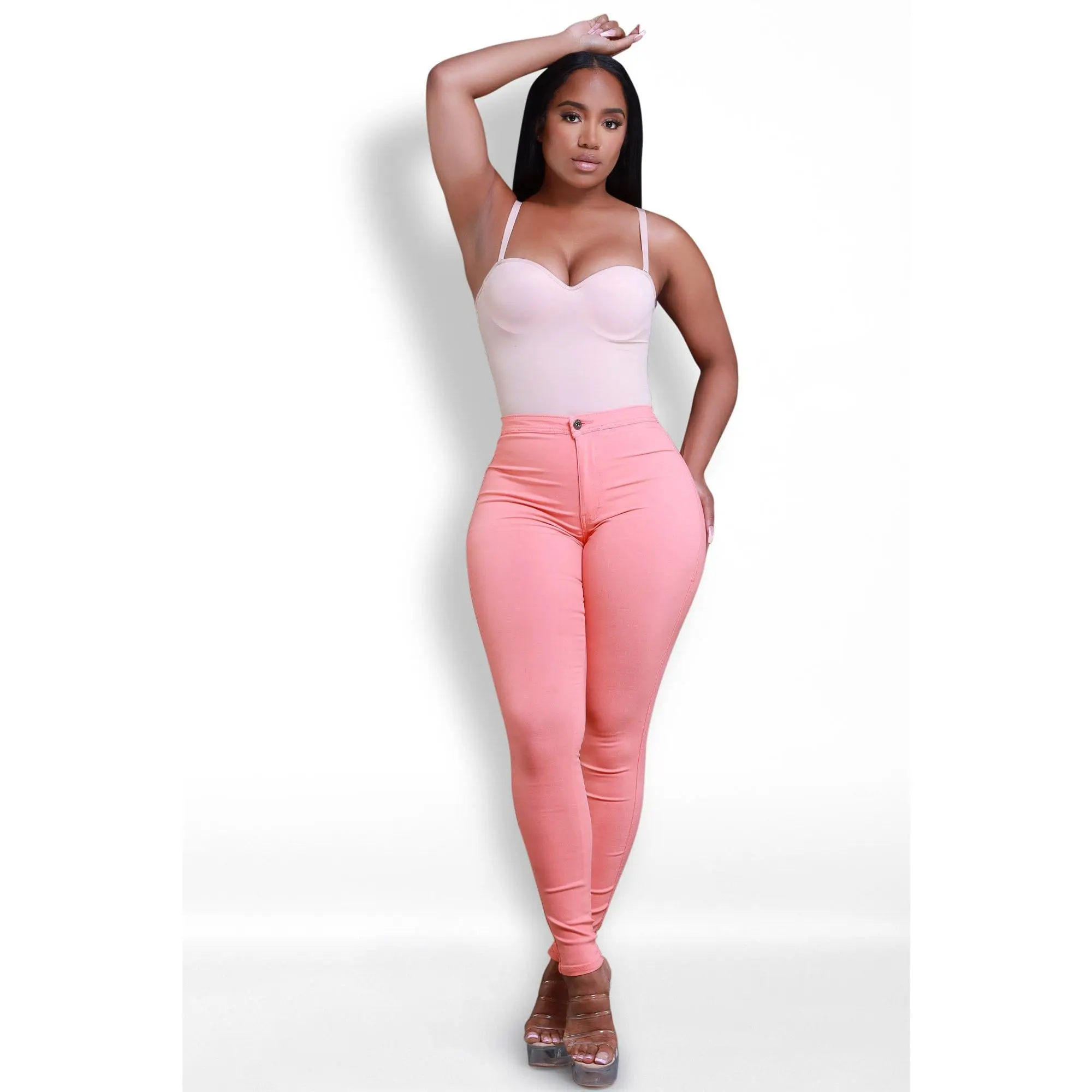Super Swank High Waist Stretchy Jeans - Orange Sorbet
