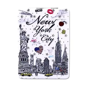 Stone Studded New York City Skyline Compact Portable Makeup Mirror (2.4x3.4in)