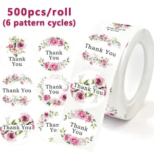 500 Sheets Rose Thank You Stickers, 1 Inch Adhesive Labels for Weddings, Birthdays, Parties, Gifts, Bakery, Café, Convenience Stores