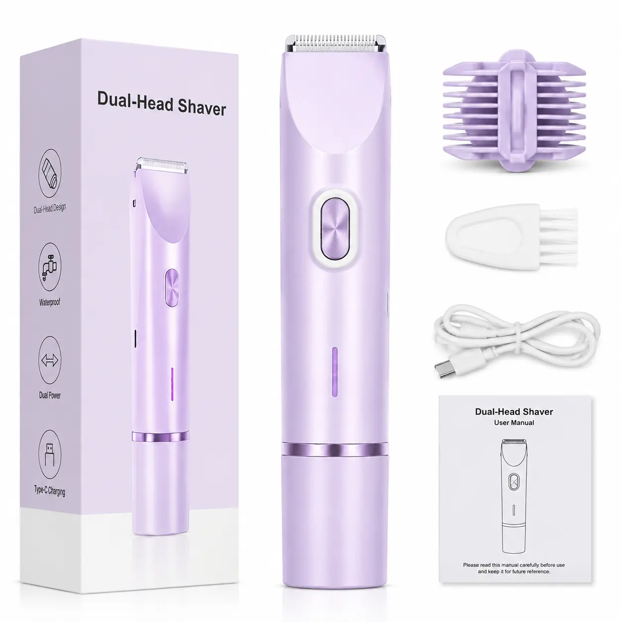 Wet & Dry Bikini Shaver for Women, Rechargeable 2-in-1 Electric Razor and Body Trimmer with Washable Dual Heads for Shower, Travel and Summer Self Care