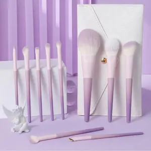 New Stella Purple 10Pcs Makeup Brush Set, Soft Nylon Bristles for Eyeliner & Nose Contour, Cute Lavender Beginner Brush Kit with Bag
