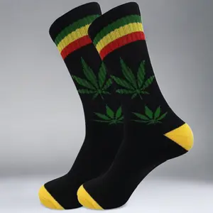 Green, Yellow, and Red Stripe Marijuana Leaf Crew Socks