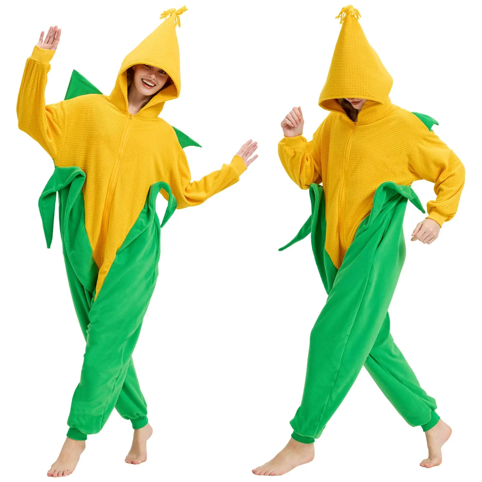 Women's Corn Cuffed Halloween Onesie Pajamas, Casual Cosplay 1-Piece Jumpsuit