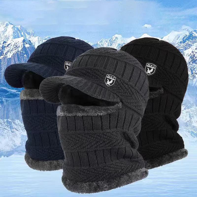 Men's winter hat with brim with scarf Balaclava hat outdoor cycling skiing cold and windproof piled thickened old man hat Men's winter hat with brim with scarf Balaclava hat outdoor cycling skiing cold and windproof piled thickened old man hat