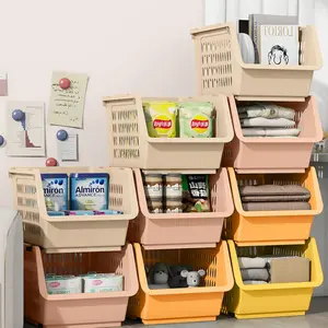 Thick Plastic Kitchen Floor Basket with Wheels, Multi-Layer Stackable Vegetable Basket, Home Snacks Toys Storage Rack