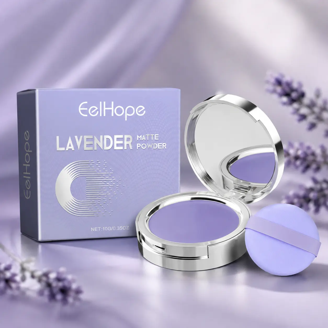 Lavender Pressed Setting Powder, Matte Finishing Face Powder for Oil Control & Shine Reduction, Lightweight Blurring Powder for Pores, Brightening Soft-Focus Makeup, 10g
