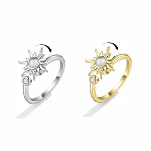 2pcs Open Adjustable Rotating Ring Men And Women Couple Copper Inlaid Synthetic Zirconia Ring Anxiety Ring