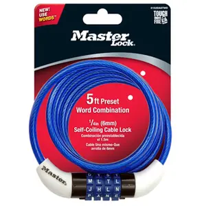 212 MAIN Master Lock 8152ASTWD 5 ft. Woven Steel Self-Coiling Weatherproof Cable, Alpha Combination Barrel Lock for Bike, Bike Accessories