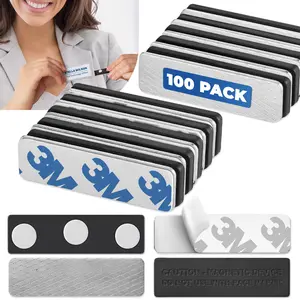 Claev Name Tag Magnets (100 Pack, 1.75 x 0.5 inches), Adhesive Two-Piece Design for Effortless Badge Attachment, Name Badge Magnet Backs w/ 3 Powerful Neodymium Magnets for ID Badge Holders