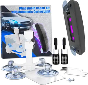 Windshield Crack Repair Kit with UV Light – 2-Piece Glass Repair Kit for Car Windshields, Chips & Cracks Repair Fluid