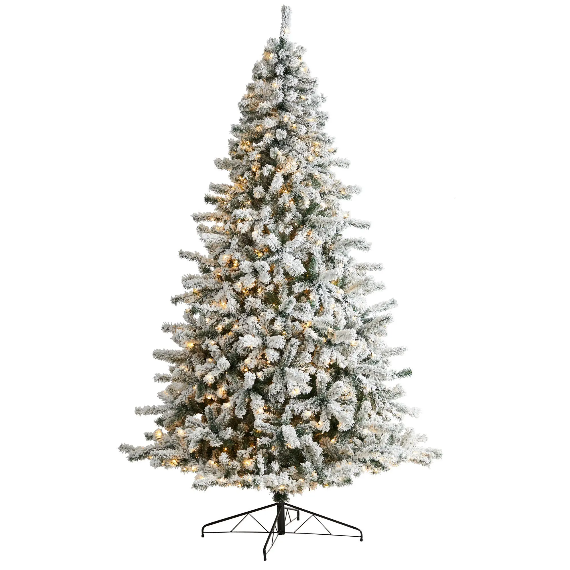 9' Flocked Standing Rock Springs Spruce Christmas Tree - 650 LED Lights, 1550 Bendable Branches, Indoor Festive Home Decoration, Flocking Feature for Holiday Home Supplies