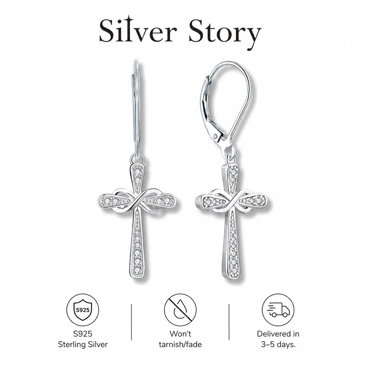 925 Sterling Silver Infinity Cross Dangle Earrings for Women,  Dainty Silver Cross Earrings for Daily Wear & Party, Unique Religious Jewelry for Christian Girls,  Minimalist Cross Earrings for Streetwear, Perfect Gift for Birthday/Anniversary/Christmas