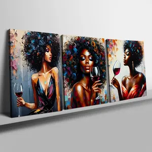 Abstract African Woman Portrait Pattern Artistic Canvas Painting with Frame, 3 Counts/set Modern Wall Art Painting, Wall Art Decor for Home Living Room Bedroom Office, Ornaments, Decoration