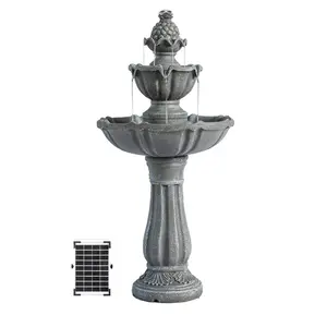 XBrand Solar Fountain 36" Tall Grey 2-Tier Water Feature with Solar Panel & Pump for Patio Decorative Waterfall