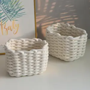 Woven Rope Storage Basket, 1 Count Modern Simple Desktop Storage Basket, Cosmetic Organizer Basket for Home, Nursery, and Playroom, Room Organization Products