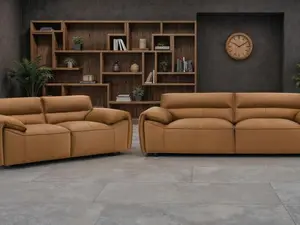 Coaster 509501-S2 2 pc Buxton orange 100% top grain leather minimalism low back sofa and love seat set