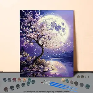 Cherry Blossom Tree & Moon Pattern DIY Painting By Numbers Kit, 1 Set DIY Paint By Numbers Kit without Frame, Wall Art Decoration for Home Living Room Bedroom