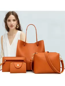2026 New Litchi Pattern Women's Bag Fashion Large Bag Korean Style Single Shoulder Handbag Crossbody 4 Piece Set