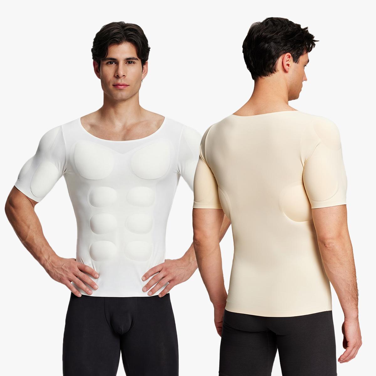 【Nebility】 Men’s Invisible Seamless Muscle-Enhancing T-Shirt with Removable Muscle Pads and Light Compression Function, Suitable for Everyday Wear, Cosplay, and Special Occasions SpringStatements