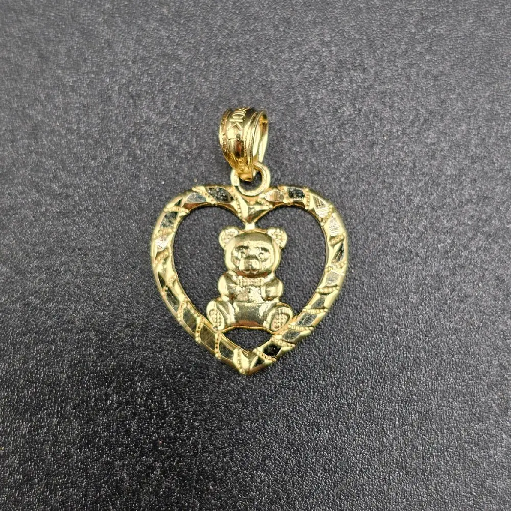 10k Gold Heart Design Teddy Bear Pendant, Everyday Wear Jewelry