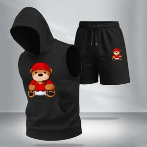 Men's Casual Two-Piece Set: Tie-Dye Bear Athleisure Streetwear — 5-Color Hooded Vest & Shorts — Regular Fit, Sporty-Casual Style, Sleeveless Top & Shorts — Men's Summer Apparel