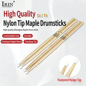 Irin 7a/5a Drumsticks with Nylon Tips and Maple Handles, Lightweight Set of 1 Pair for Percussion Enthusiasts