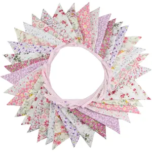 10M/32Ft Triangle Bunting Banner, 36 Pcs Cotton Fabric Flags Pennant Garlands for Birthday Party, Wedding, Baby Shower, Outdoor and Home Decorations (Pink)
