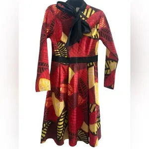 CQ by CQ Leaf Pattern Flare Midi Dress Red Yellow Sz Small Rare Boutique NWT