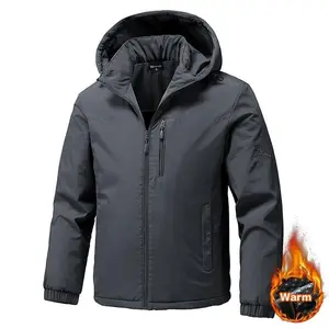 Men's winter windproof jacket with graphene lining and hood, thick coat, full zipper front closure, loose fit suitable for skiing, snowboarding, and activities