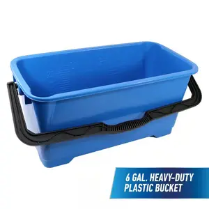 6 Gal. Heavy-Duty Blue Plastic Bucket with Measurement Marks & 2 Pour Spouts for Easy Emptying - Durable & Portable Cleaning Tool