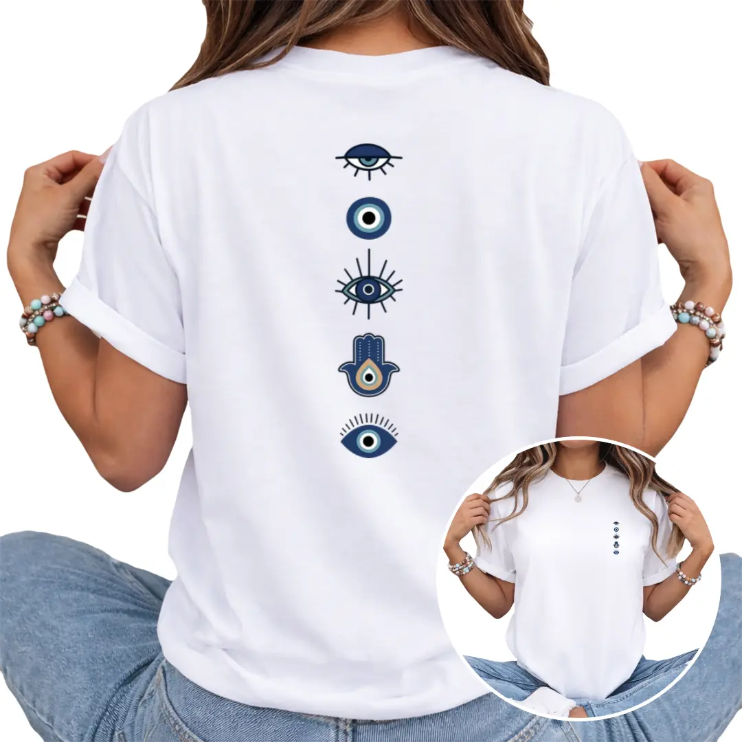 Short-Sleeve T-Shirt With Front And Back Prints - Devil'S Eye, Amulet Fashion Print - Women'S Spring/Summer Trendy Print T-Shirt, Fashion Item