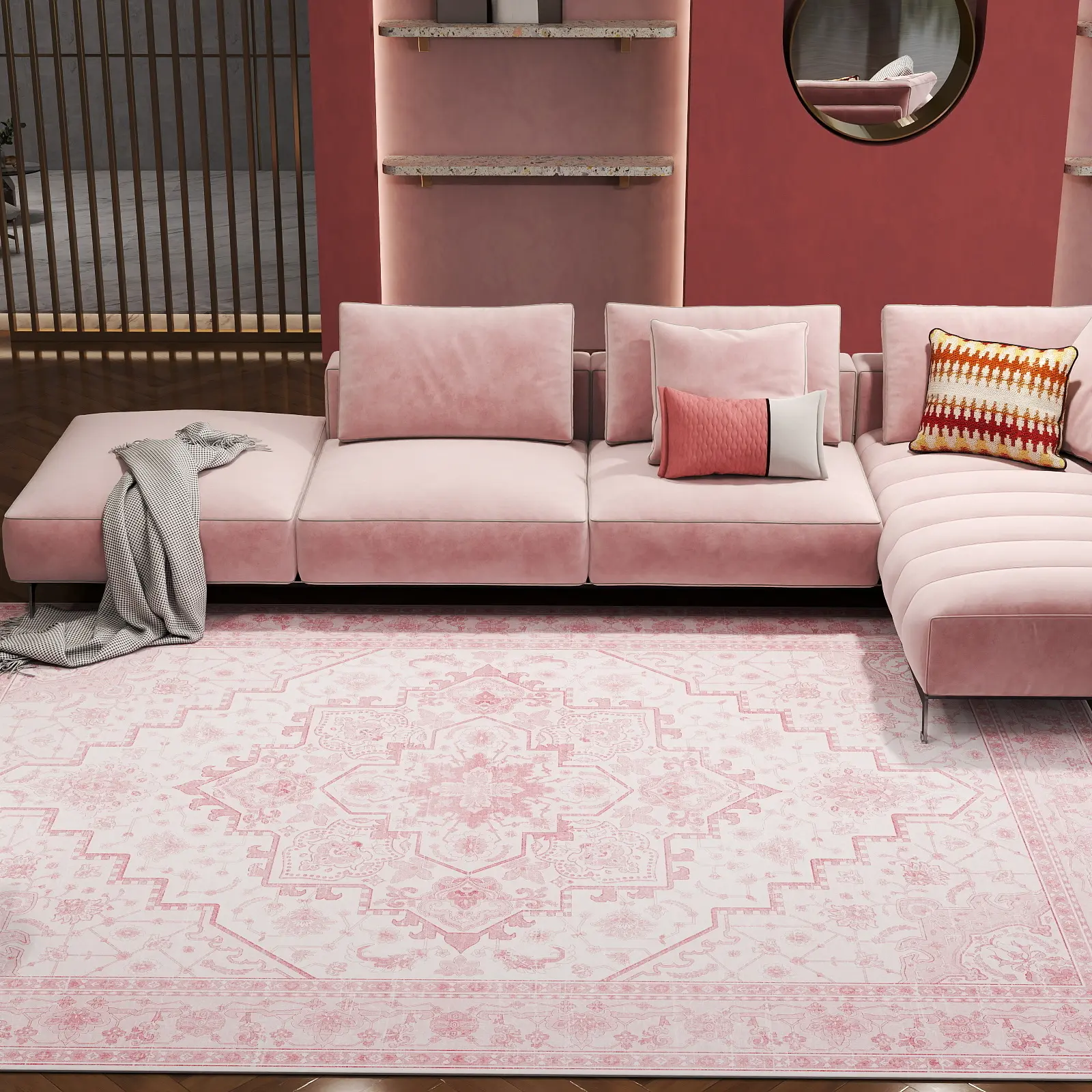 【Summer Sale Deals】REZUTAN Large Polyester Fiber Crochet Weave Area Rug - Bohemian Style, Non-Slip Rubber Backing, Machine Washable Low Pile, for High Traffic Spaces, Indoor Use, Ideal for Bedroom Decor, Living Room Decor, Area Rug Cleaning, House Decor