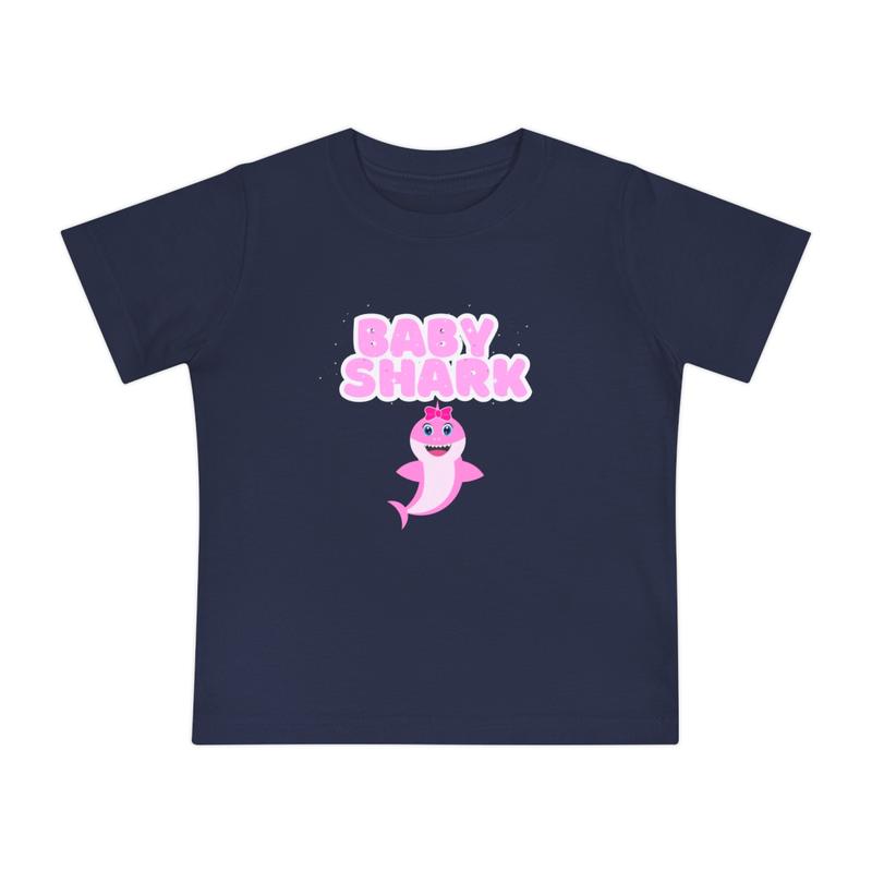 Babygirl BabyShark Short Sleeve T-Shirt - 100% Airlume Combed and Ringspun Cotton - Crewneck