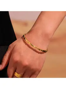 18K Gold Plated Thin Cuff Bangle | Minimalist Luxury Stainless Steel Bracelet | Trendy European Style Fashion Bracelets Exquisite Bracelet