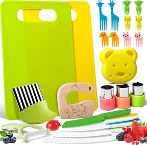 [USA Stock] - 23 PCS Kids Cooking Sets with Kitchen Tools for Real Cooking, Kids Knife Set, Safe Knives, Peeler, Sandwich Cutter & Crinkle Cutter for Girls & Boys