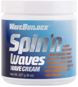 WaveBuilder Spin’n Waves Wave Cream 8 oz – Water-Based Wave Cream, Definition, Shine & Lightweight Hold