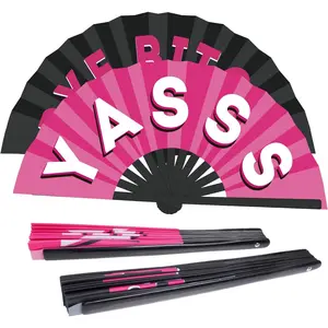 2 Pack Large Hand Fan Bamboo Folding Rave Fan Handheld Chinese YASSS Fan for Festival Parade Halloween Christmas Party Performance Decoration 13 inch