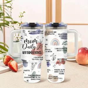 1pc 40oz with Mom's Letter On It Mom Daily Affirmations Cup Tumbler Design, It Has The Function Of Heat Preservation And Cold Protection, Straws & Handles Leak-Proof, Suitable for Family, Outdoor, Travel, Car Use, Water Bottle