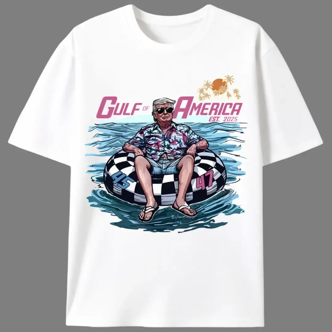Men's Vintage "Gulf of America" Trump Graphic T-Shirt, Funny Conservative Political Meme, Casual Short Sleeve 100%25 Cotton Knit Fabric Top with Slight Stretch