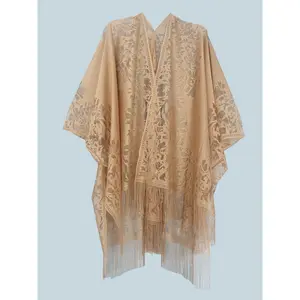 Woman's Plus Size Boho Cover Up, Lace Kimono, Women's Plus Floral Lace Batwing Sleeve Cover-Up, Open Front Tassel Trim Kimono, Lightweight Beach Cover Up full rhinestone men summer scarf